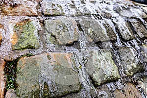 The surface of the cobblestones is covered with ice