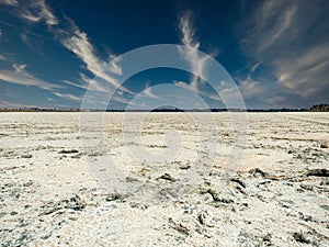 The surface of a dried salt lake