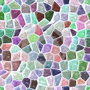 Surface floor marble mosaic seamless square background with white grout - light pastel full color spectrum - pink, blue,