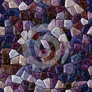 Surface floor marble mosaic seamless background with black grout - dark purple, violet, pink and blue color