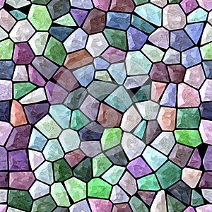 Surface floor marble mosaic seamless background with black grout - light pastel color - blue, purple, orange, green, beige