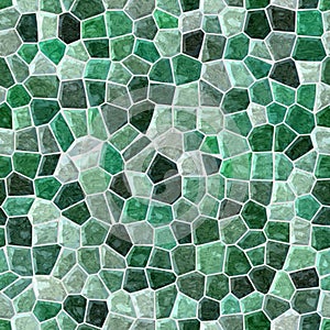 Surface floor marble mosaic seamless background with gray grout - emerald green color
