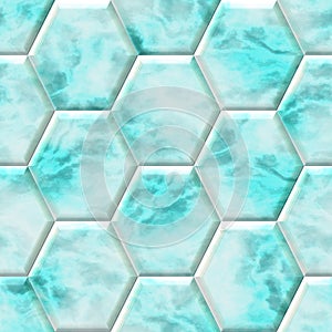 Surface floor marble mosaic seamless background hexacomb - blue green color