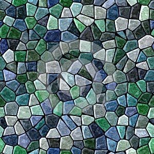 Surface floor marble mosaic seamless square background with black grout - dark blue and green color