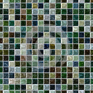 surface floor marble mosaic seamless square background with grey grout - dark green blue khaki color