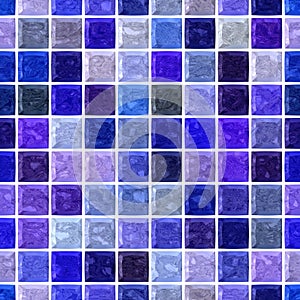 Surface floor marble mosaic seamless square background with white grout - marine blue and purple violet color