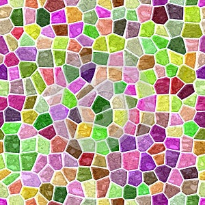 Surface floor marble mosaic seamless square background with white grout - pastel color spectrum - green, pink, purple,