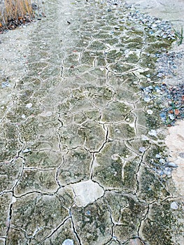 Surface of a grungy dry cracking parched earth