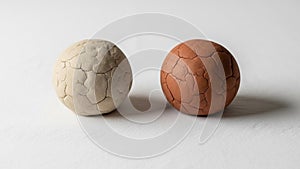 Surface. The left ball is light beige while the right one is
