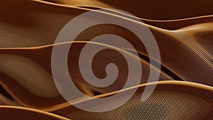 surface of long copper tubes, wires bent by waves floating in space, abstract background, conceptual modern design art