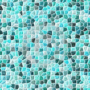 Surface marble mosaic pattern seamless background with white grout - cyan, light blue, emerald, green and turquoise color