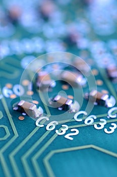 Surface Mount Components on Circuit Board in Macro View
