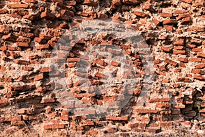 The surface of an old brick wall.  Fortress destroyed by time