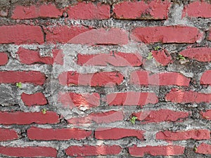 The surface of a red brick wall without a smooth cement layer