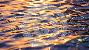 Surface reflecting golden and blue light creating an abstract