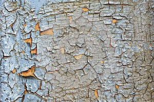 Surface of rusty iron with remnants of old paint, chipped paint, texture background