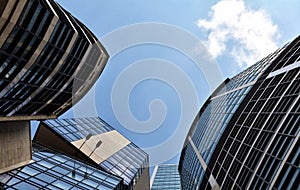 Surface of skyscrapers against the sky.