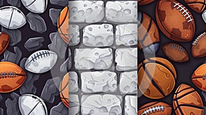 The surface of a sports jersey, a football and a basketball. Modern realistic set of seamless patterns of pigskin photo