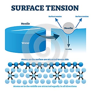 Surface tension explanation vector illustration diagram