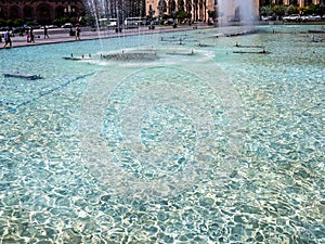 surface of water pool with fountains in Yerevan