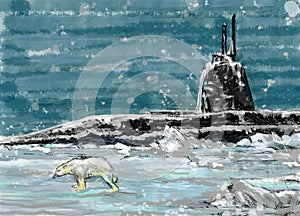 Surfaced unknow nuclear submarine photo
