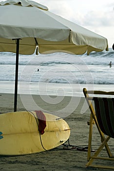 Surfboard on beach ecuador