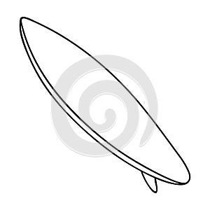 Surfboard icon in outline style isolated on white background. Surfing symbol stock