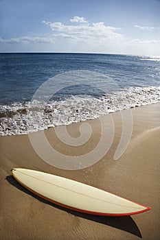 Surfboard on Maui beach.