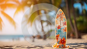 Surfboard in the Sand on the Beach