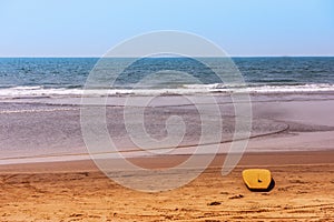 Surfboard on tropical beach