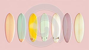 Surfboard on tropical beach background. Vintage tone color style. Generative ai