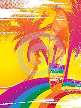 Surfboard and tropical rainbow