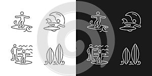 Surfboarding linear icons set for dark and light mode
