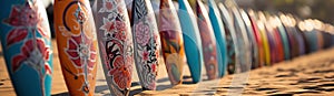 Surfboards with abstract pattern. Vacation concept.