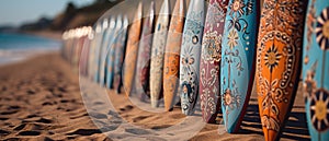 Surfboards with abstract pattern. Vacation concept.