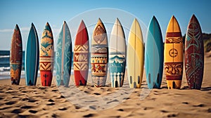 Surfboards with abstract pattern. Vacation concept.