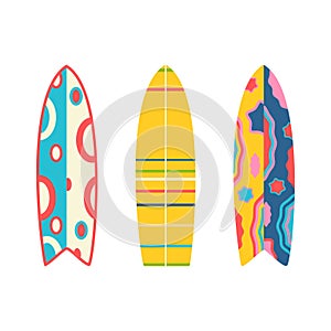 Surfboards. Beach set for summer trips. Vacation accessories for sea vacations