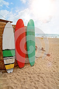 Surfboards at Praia do Amado, Beach and Surfer spot, Algarve Portugal Europe