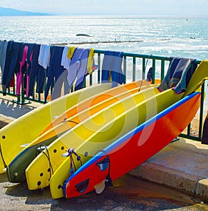 Surfboards and wetsuits dry