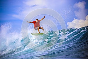 Surfer on Amazing Blue Wave