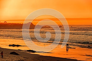 Surfer on beach at Carmel-by-the-Sea