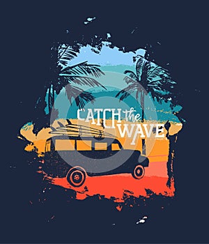 Surfer beach vacation vintage design with quote