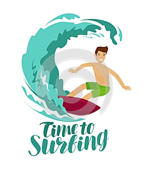 Surfer and big wave. Surfing vector illustration