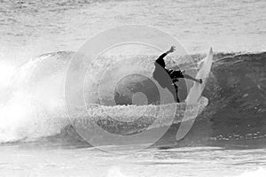 Surfer in black and white, North Shore, Hawaii