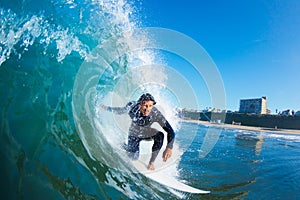 Surfer On Blue Ocean Wave photo