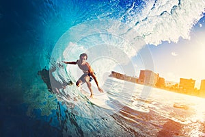 Surfer on Blue Ocean Wave