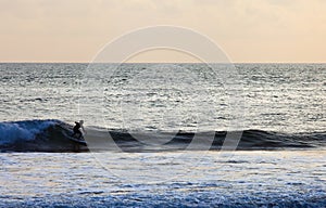 Surfer on Blue Ocean Wave in Bali