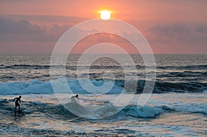 Surfer on Blue Ocean Wave in Bali