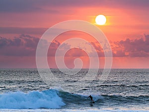 Surfer on Blue Ocean Wave in Bali