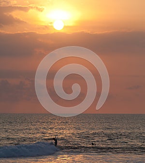 Surfer on Blue Ocean Wave in Bali